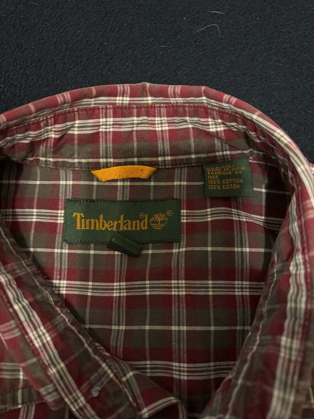 Timberland Men's Medium 100% Cotton Long Sleeve Plaid Button Down Shirt Burgundy